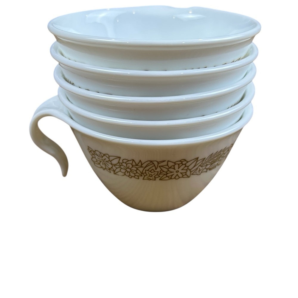 Vintage Corelle Woodland Brown Hooked Handle Cups Mugs - Set of 5